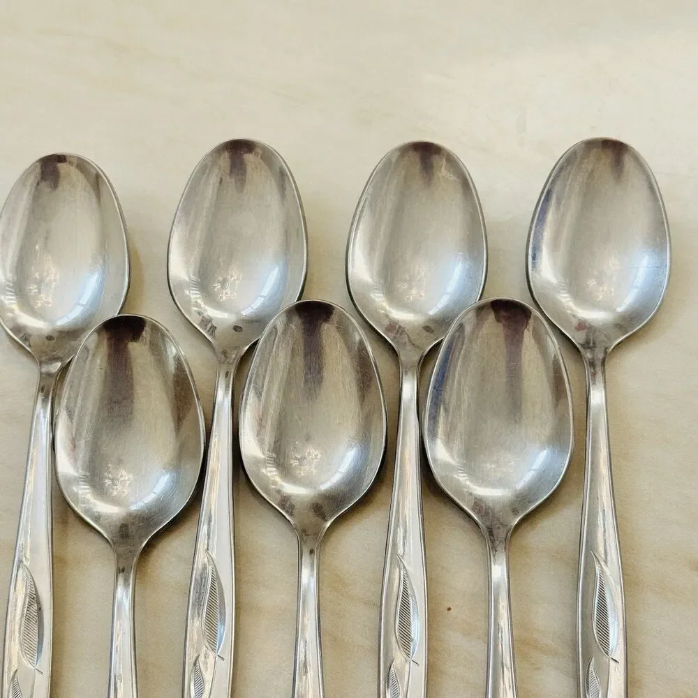 7pc INTERNATIONAL Whispering Leaves-Autumn Leaf Stainless Teaspoons 5 5/8”